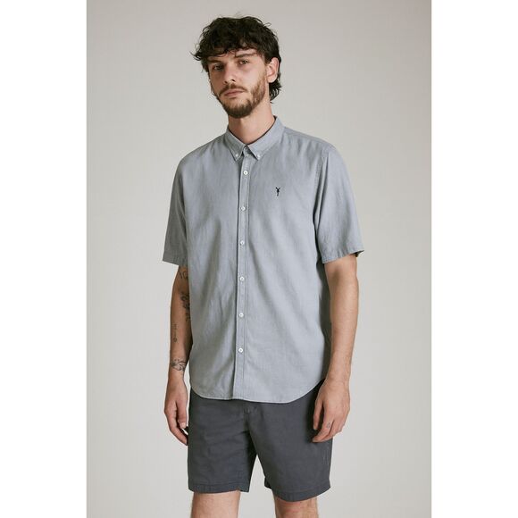 ALLSAINTS Gray Cotton Short Sleeve Button Up Shirt Top Mens Size XXL - Picture 1 of 12